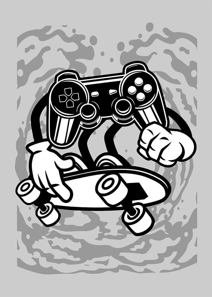 gamer skater cartoon