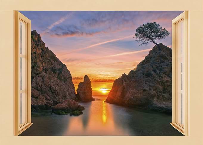 Open window sea sunset
