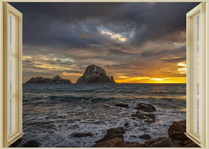 Open window sea sunset