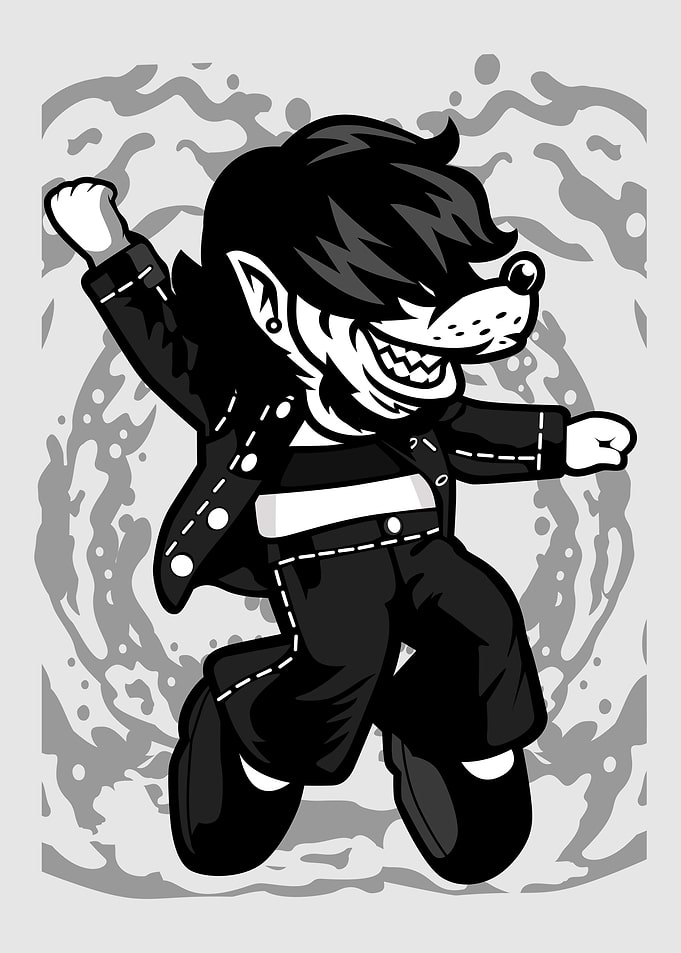 rock and roll wolf cartoon
