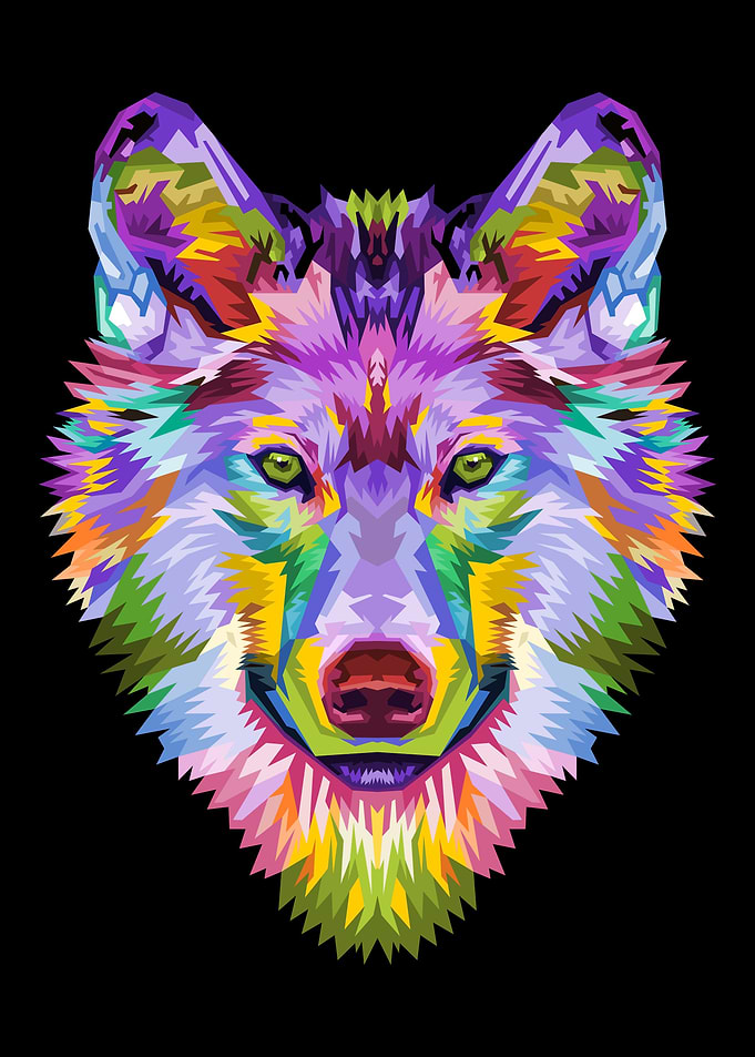 Colorful wolf head