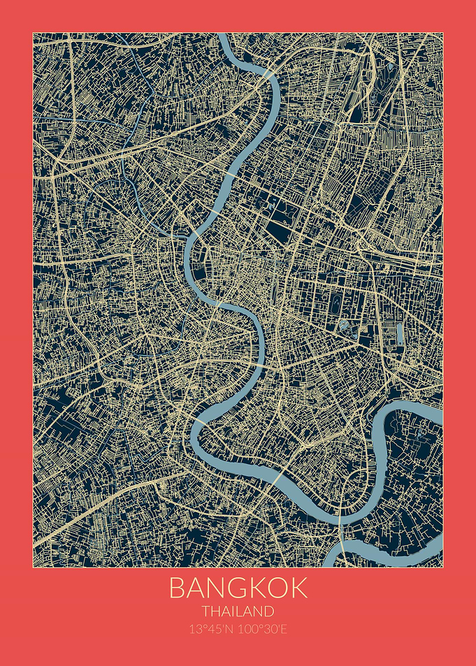 Bangkok Map Red Blue