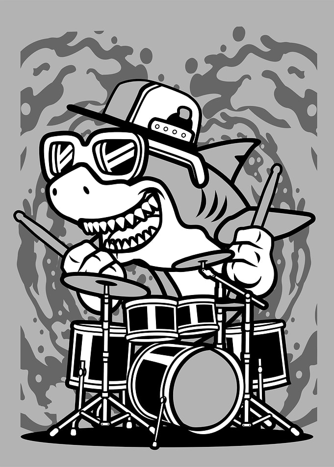 shark drummer cartoon
