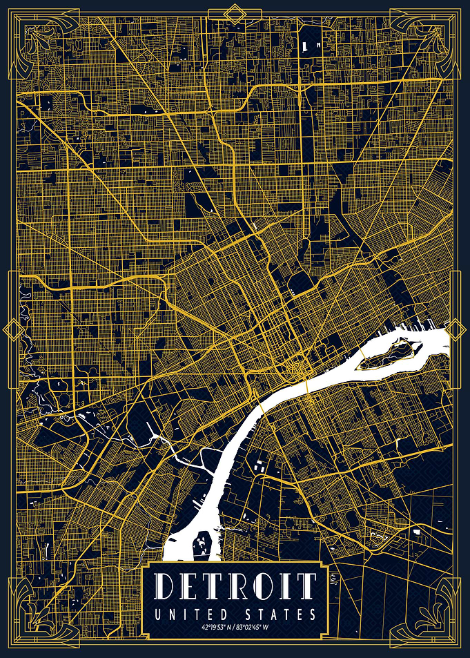Detroit City Map Gold