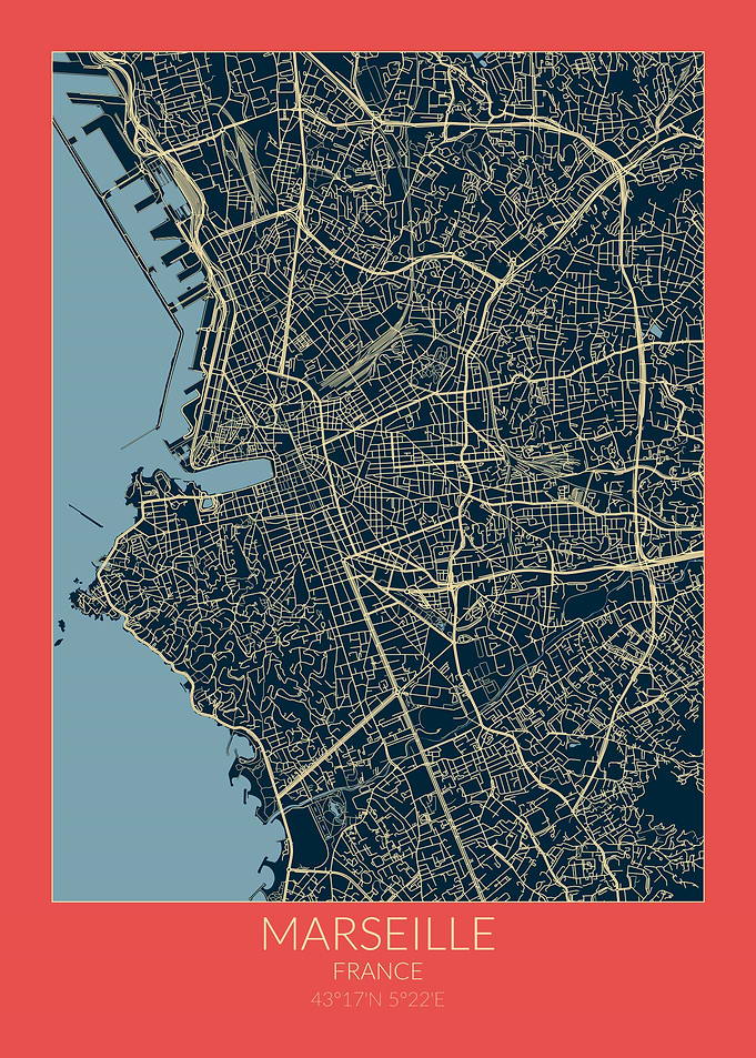 Marseille Map Red Blue