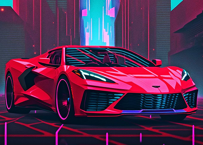 Colorful Line Red Car