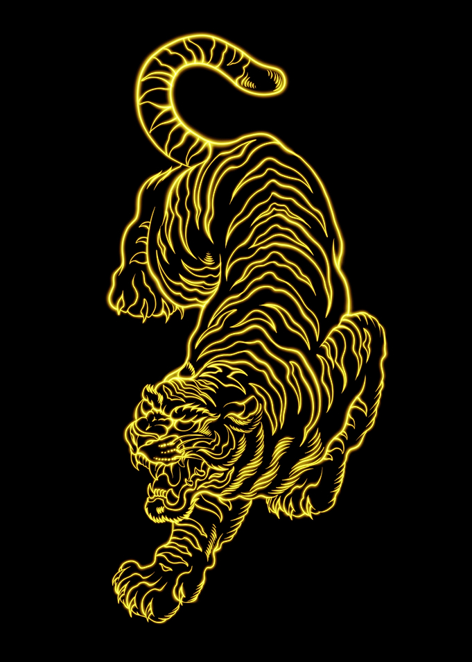 Neon Retro Tiger Japanese