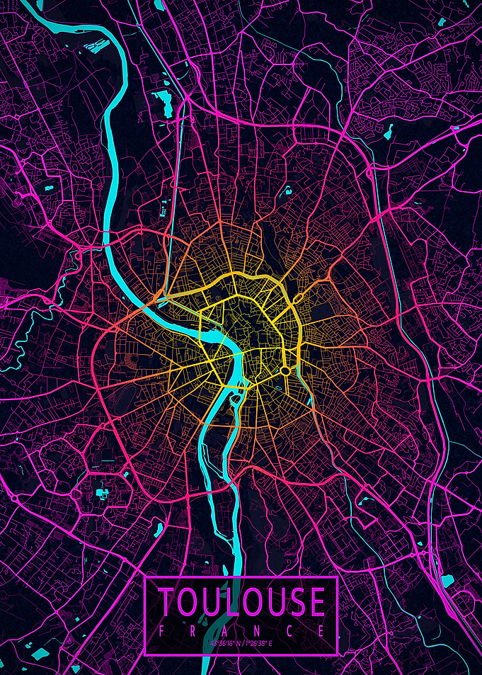 Toulouse City Map Neon