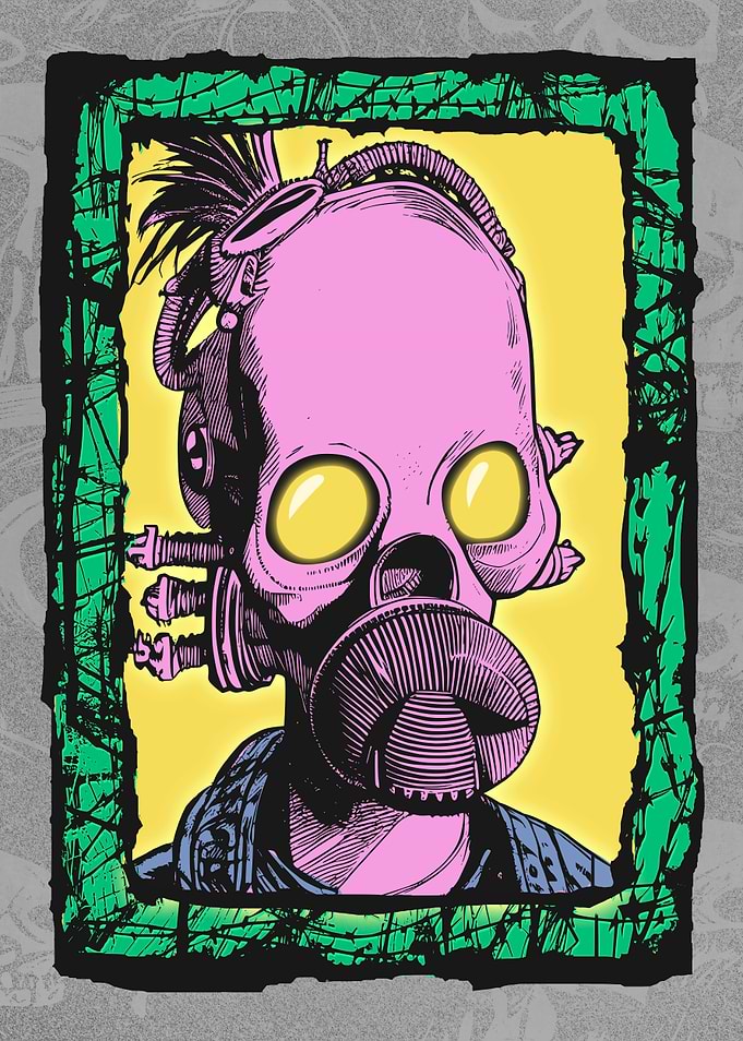 Cyborg Gasmask Punk Robot