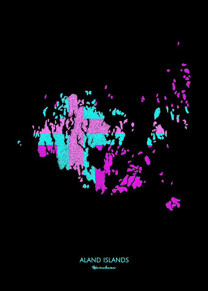 Aland Island Neon Flag Map