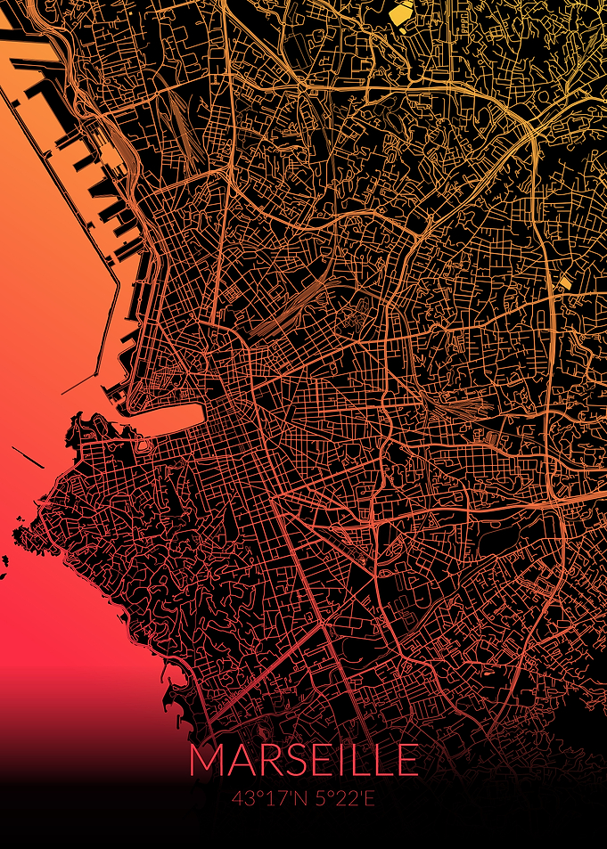 Marseille Map Black Orange