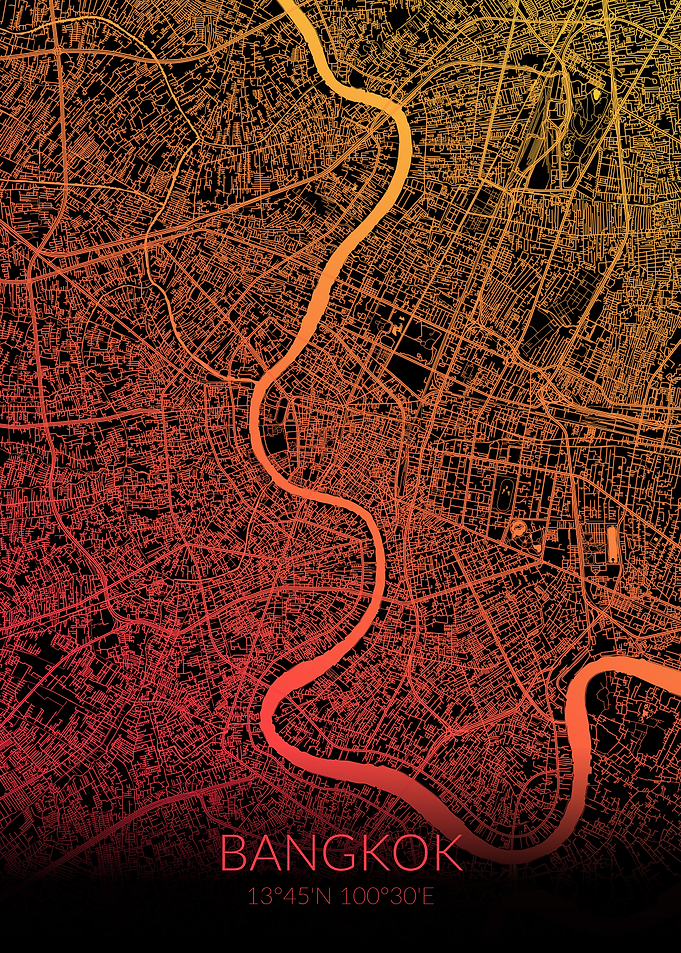 Bangkok Map Black Orange