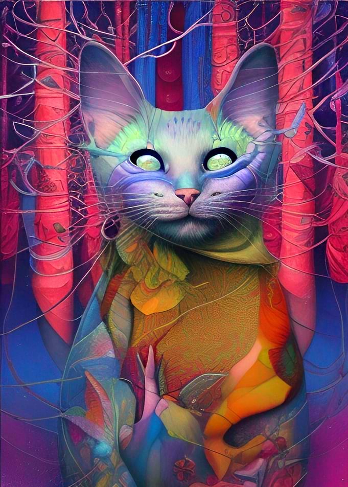 Colorful Cat in Forest