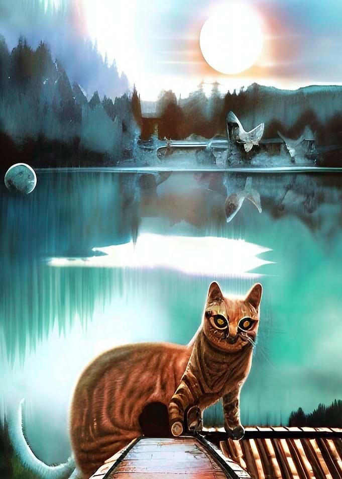 Cat by Sunset Nature