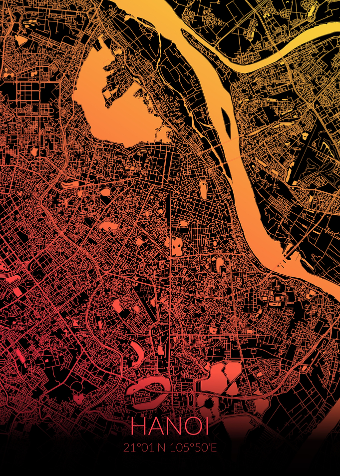 Hanoi Map Black Orange