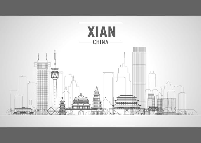 Xi An City China Skyline