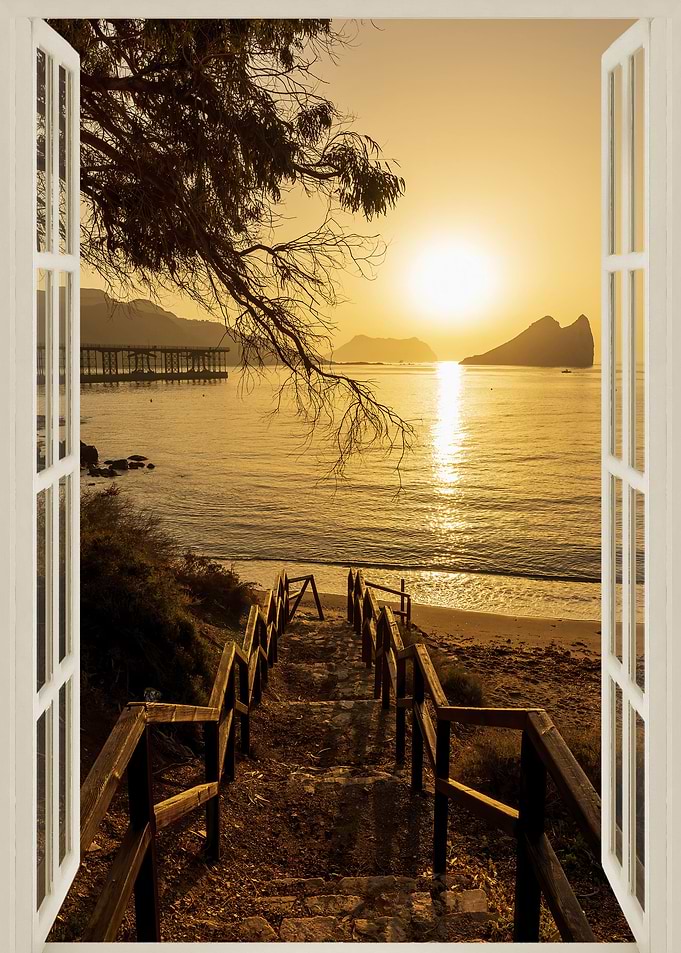 stairs beach sunrise