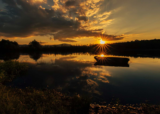 Sunset, reflection on lake