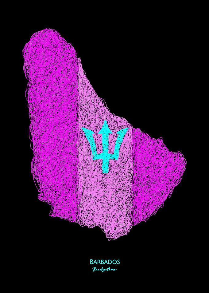 Barbados Neon Map Flag