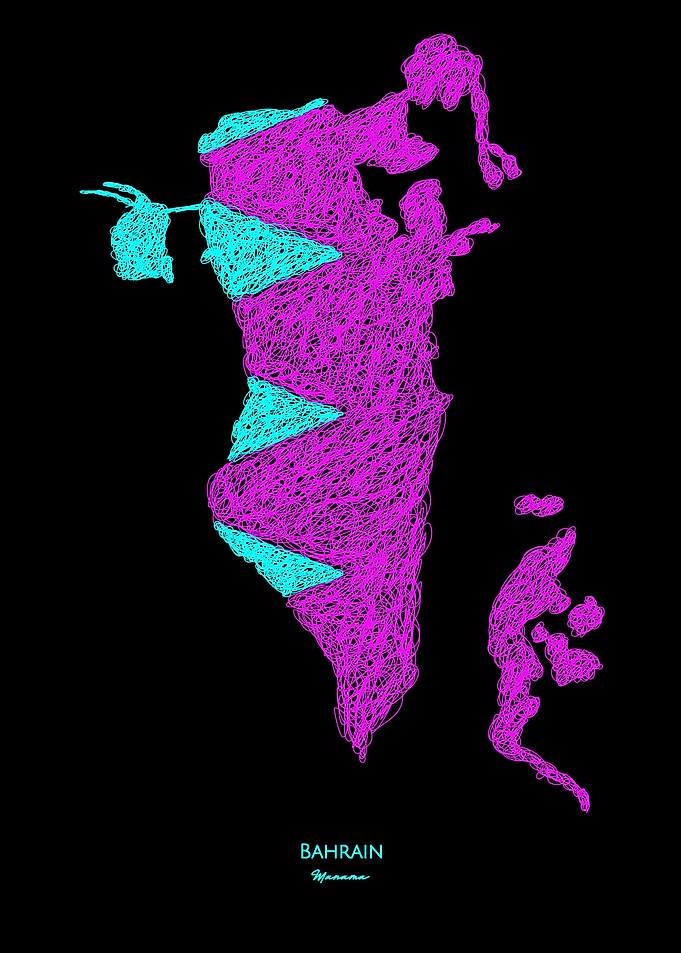 Bahrain Neon Map Flag