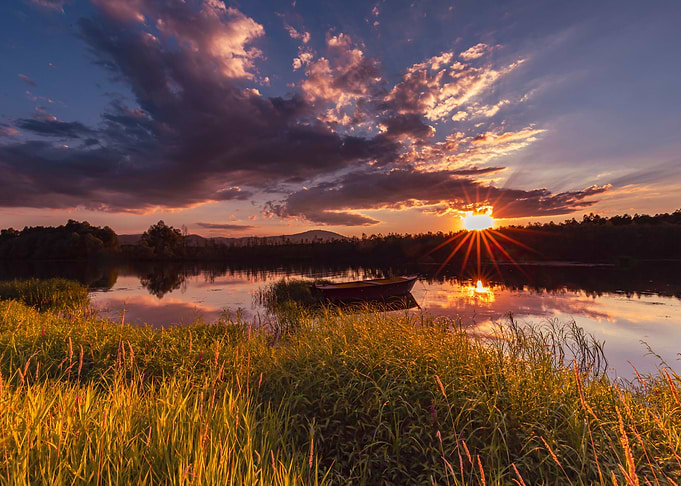 Sunset over a summer lake