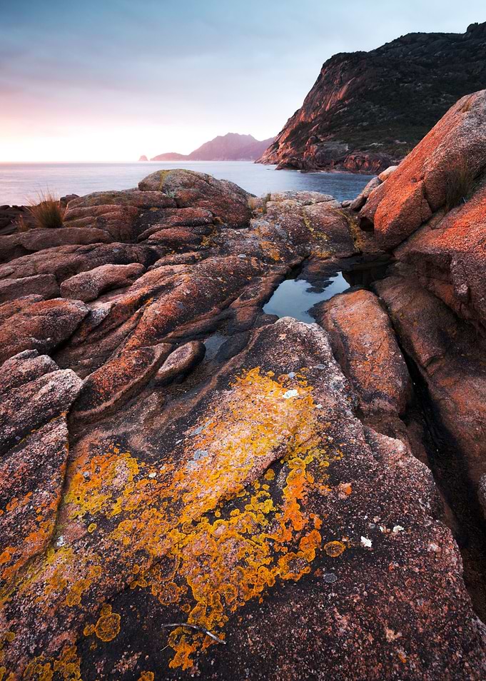 Sunrise over rocky coast