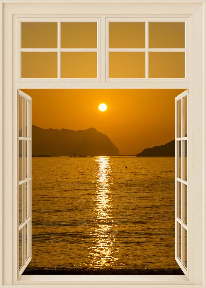 Open window view sea beach