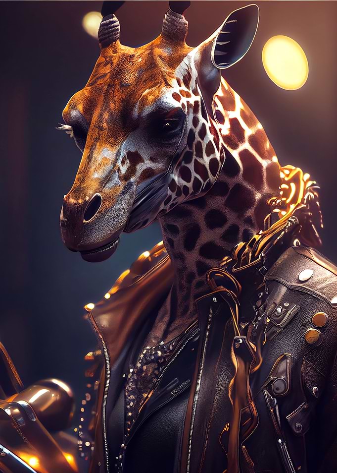 badass giraffe on motor
