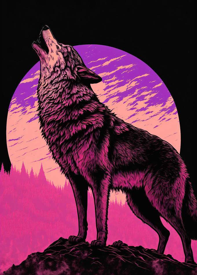 Mountain Vaporwave Wolf