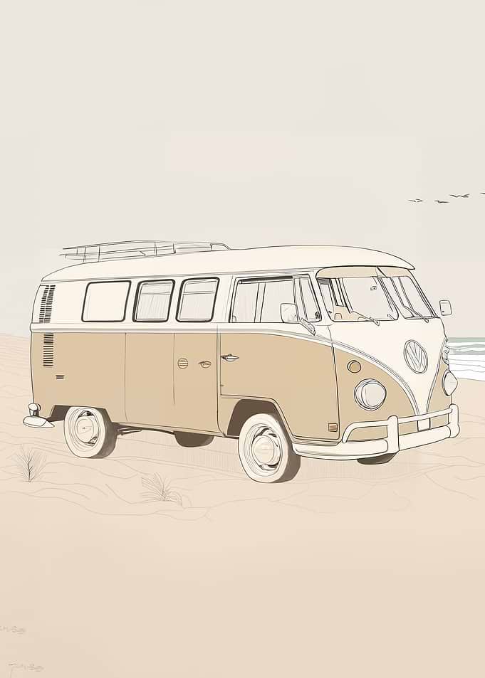 Hippie bus at the beach