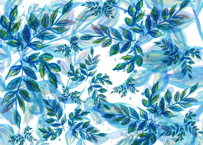 blue leaves watercolor