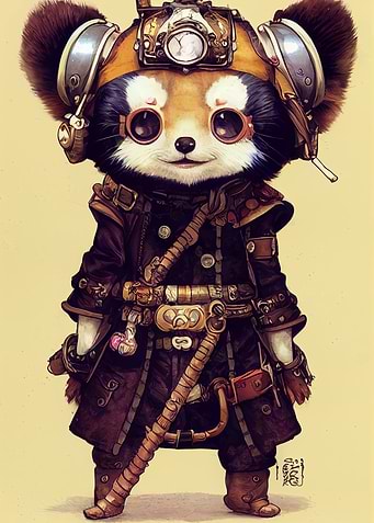 Cute Chibi Steampunk Red Panda