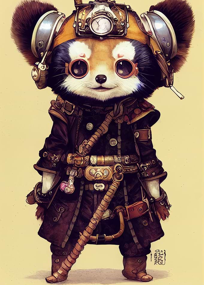 Cute Chibi Steampunk Red Panda