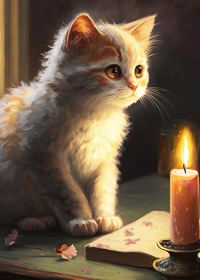 Cat And Candle Painting