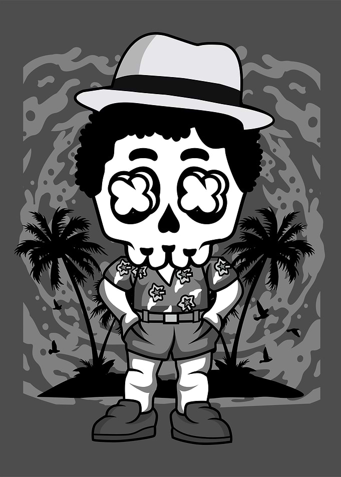 skull beach cartoon