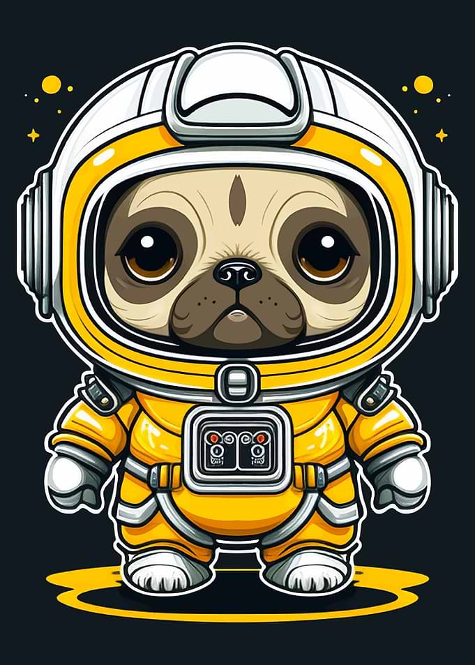 Space dog Pug astronaut