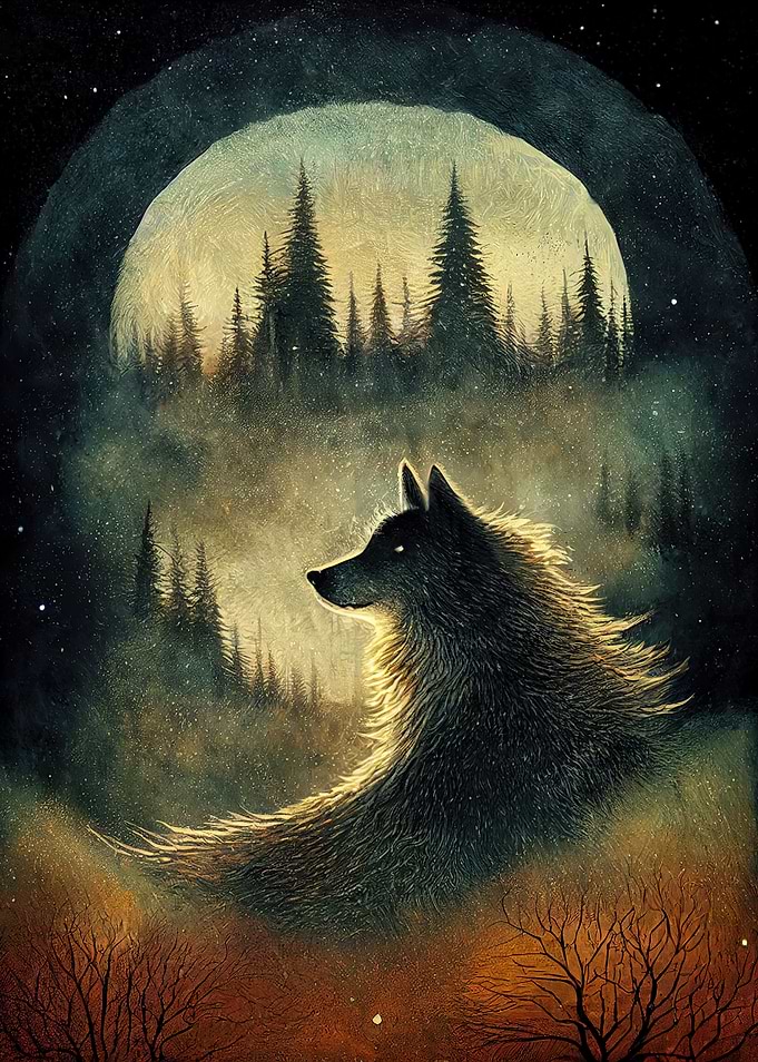 Wolf in the moonlight