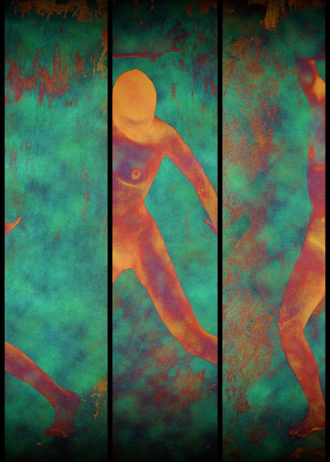 Triptych of moving woman