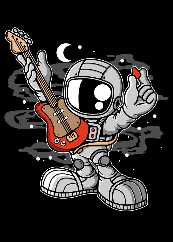 astronaut guitar cartoon