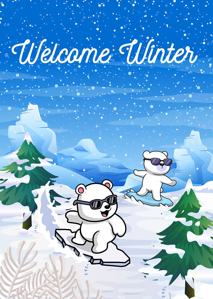 Polar Bears Skiing Winter
