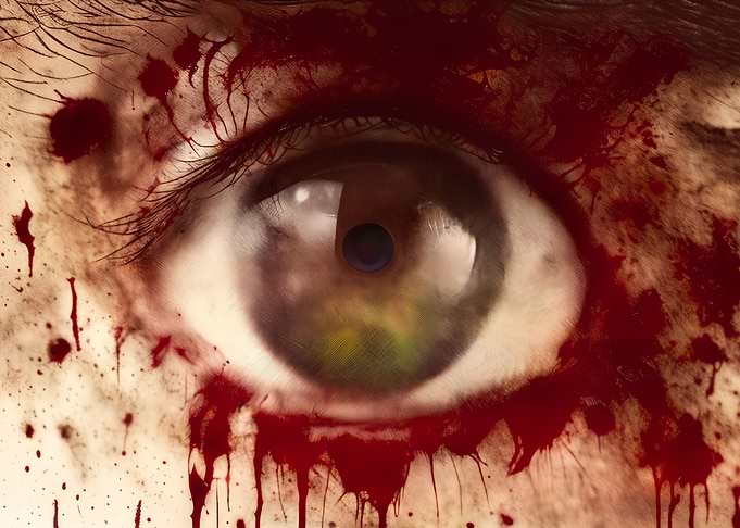 Man evil eye covered in bl
