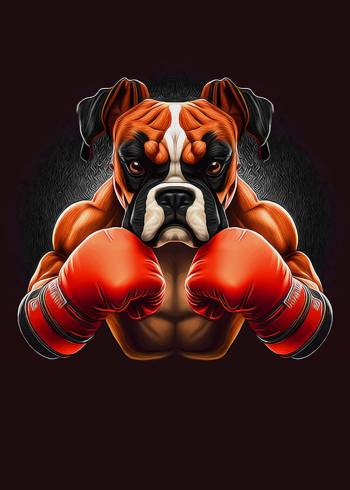 Boxer dog in boxing gloves