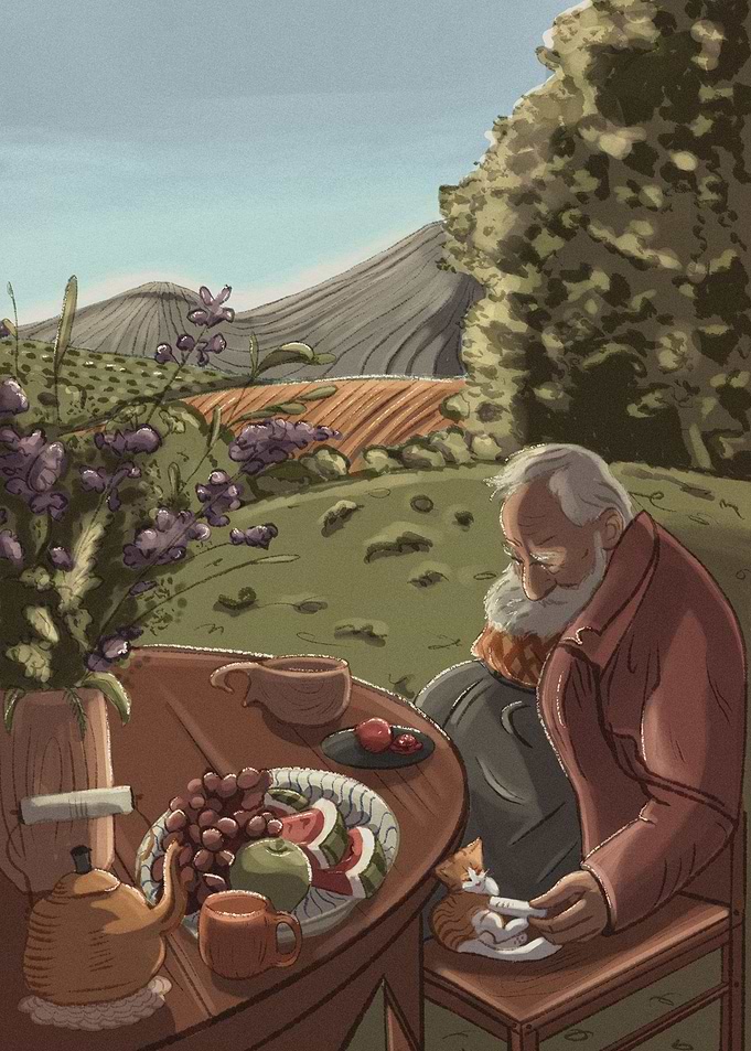 Armenian Grampa and kitten