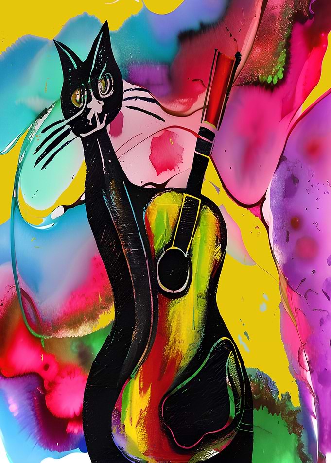 Cat playing guitar