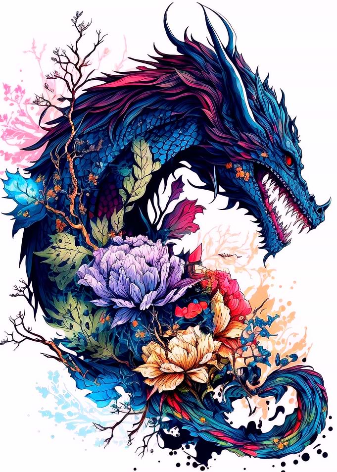 Blue Foral Dragon