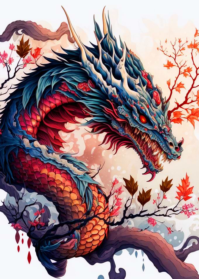 Blue red Japan Dragon
