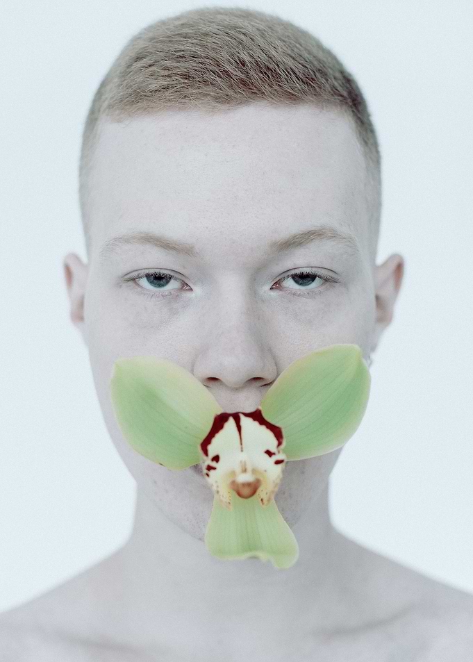 Man and lotus flower