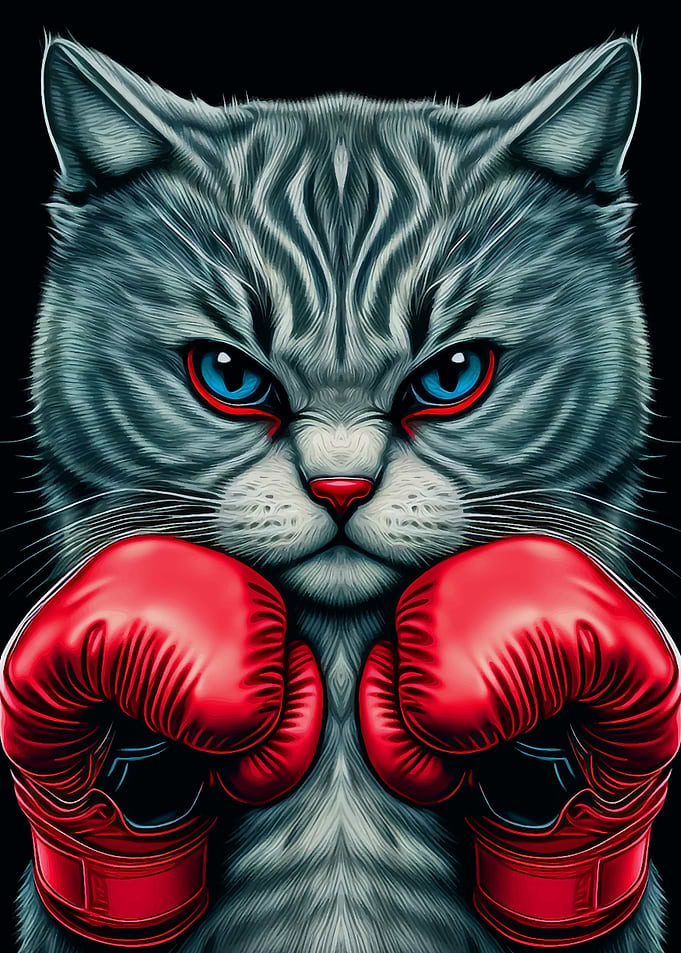 Cat boxer in boxing gloves