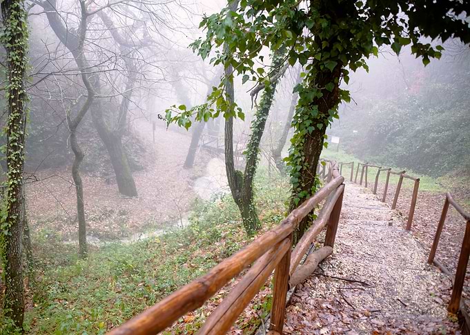 Passageway near waterfalls