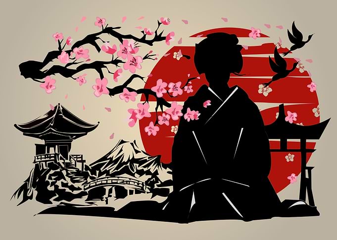 Japan Geisha red sun